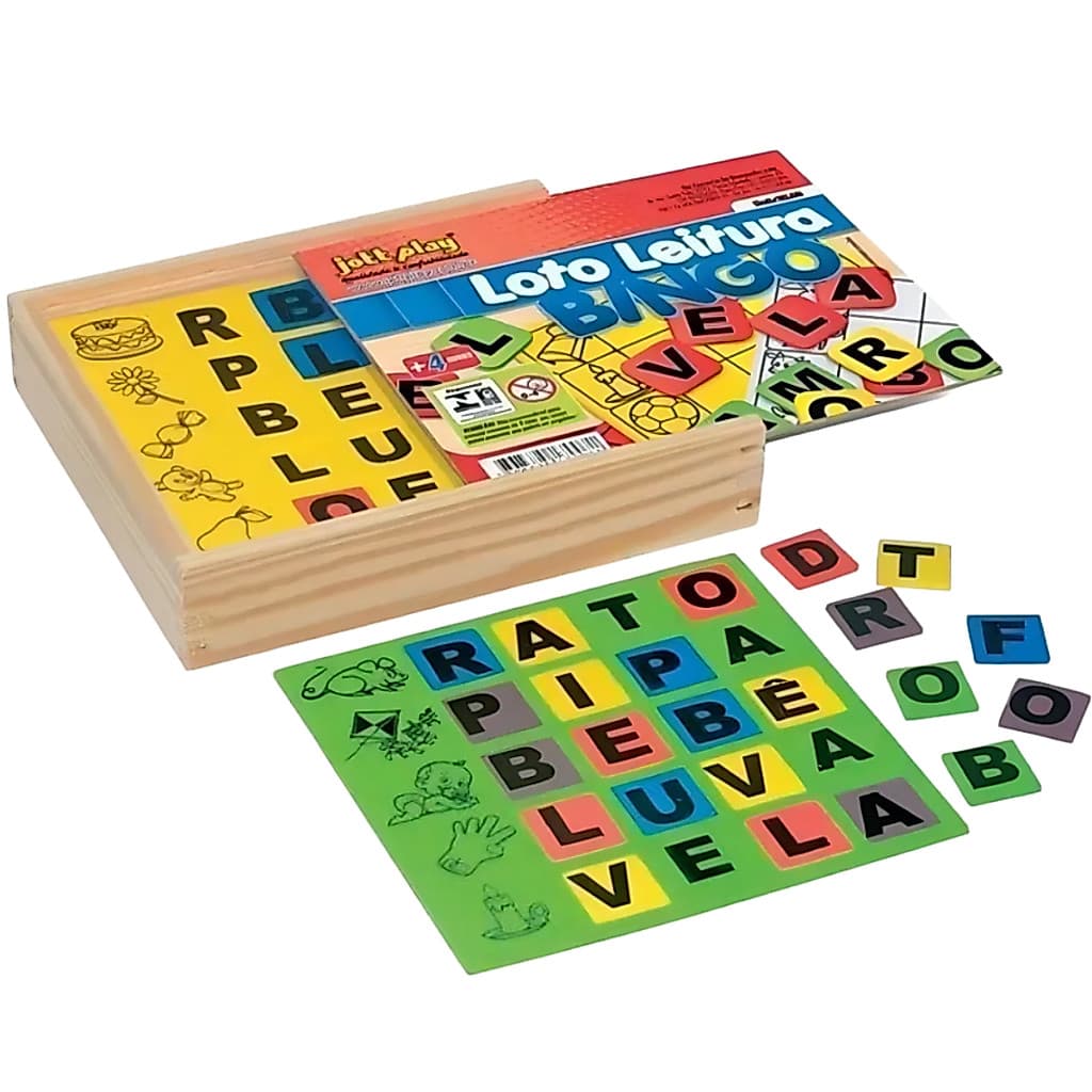 Loto Leitura Madeira Objetivo 105 Pçs Jogo Alfabetização Letramento de Mdf Infantil Letras Sílaba