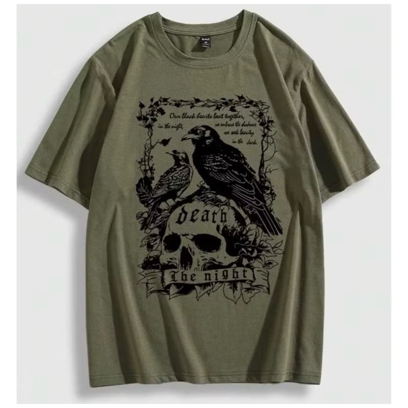 Camiseta Algodão Unissex Slogan de Corvo Caveira