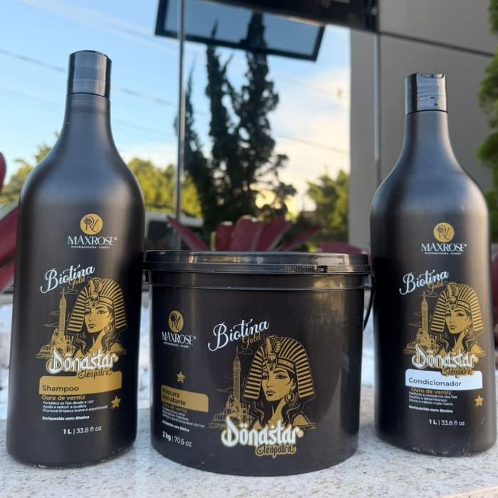 Kit Biotina Gold Donastar Cleópatra 2kg Shampoo Condicionador Máscara Brilho Verniz