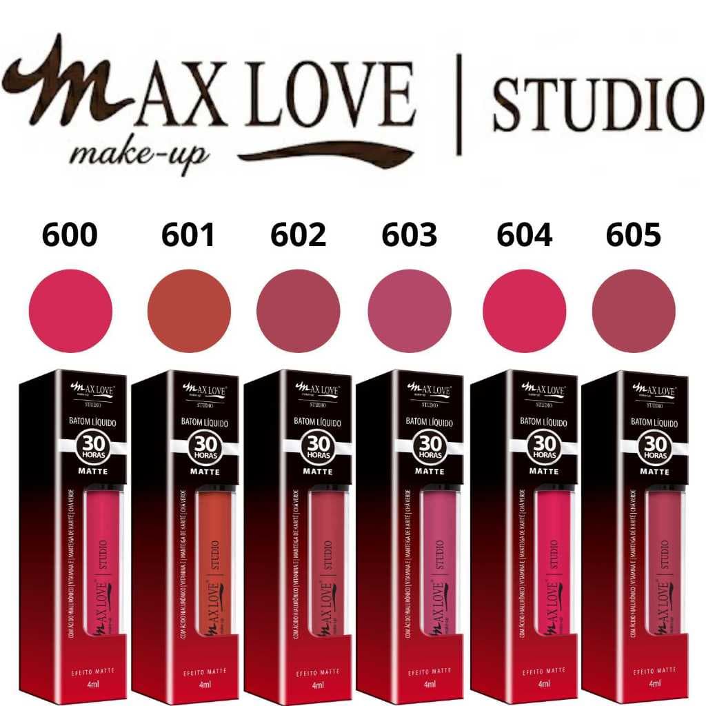 BATOM LÍQUIDO MATTE 30H MAX LOVE 4ML — ALTA FIXAÇÃO E CORES INTENSAS