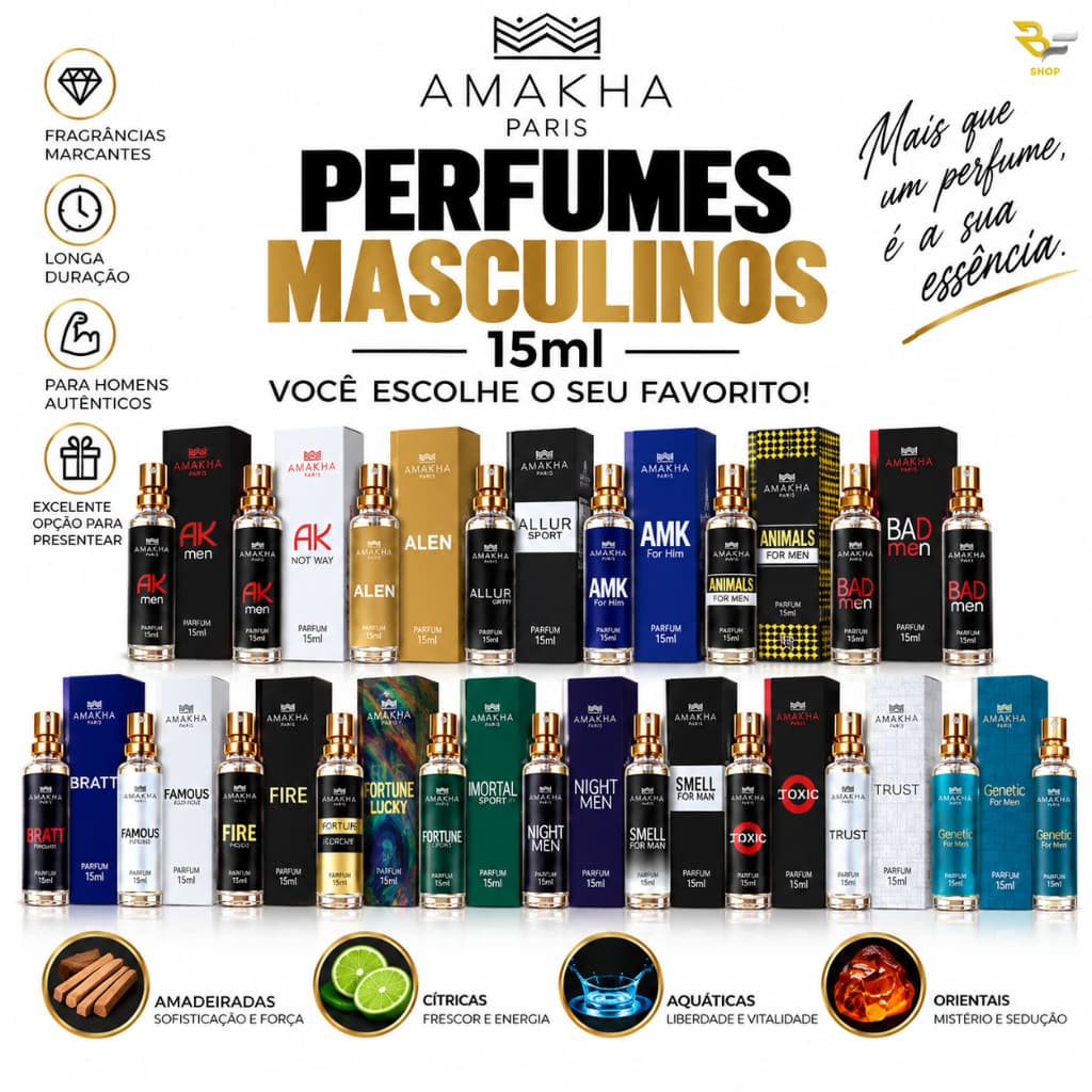 Perfumes Masculinos Amakha Paris 15ml | Escolha o Seu Favorito | Diversas Fragrâncias