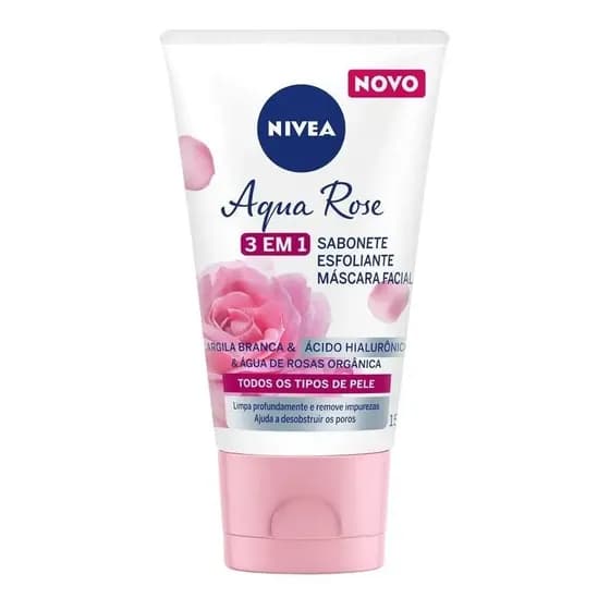 NIVEA Aqua Rose 3 em 1 150ml, Sabonete, Esfoliante e Máscara Facial, Limpeza Profunda, Remove Impurezas, Pele Purificada, Cuidado Facial