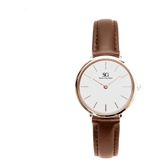 Relógio Feminino de Couro Marrom Saint Germain Bronx Rose Gold 32mm Cor do fundo Branco
