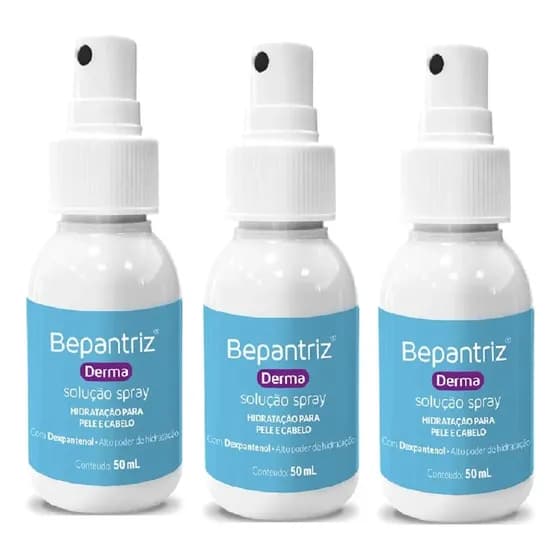 Kit 3 Bepantriz Derma Solução 50ml Hidrata Pele Cabelo Fragrância Sem