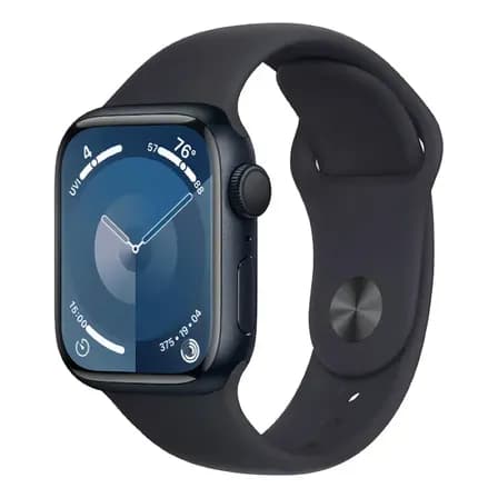 Apple Watch Series 9 GPS • Caixa meia-noite de alumínio – 41 mm • Pulseira esportiva meia-noite – P/M