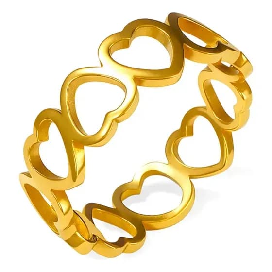 Anel Banhado Ouro 18k Coração Vazado Invertido 5mm Luxo Tamanho 25