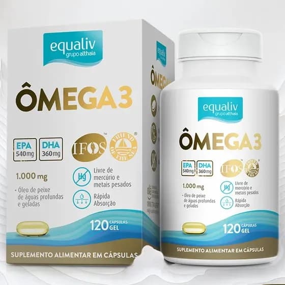 Ômega 3 Equaliv 120 Cápsulas de Gel com Óleo de Peixe Livre de Metais Pesados Sem Glúten e Lactose 225 g Eqomega120