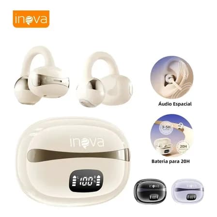 Fone De Ouvido Ows Inova Cases Sem Fio Condução Óssea Bluetooth com Microfone Hifi Esportivo 72h Bateria Ipx7 Prova D'água E Suor Enc Cancelamento Ruído Esportivo Bluetooth 6.0 Branco